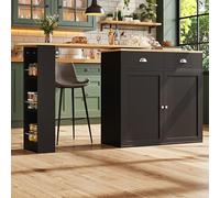 HYSZ Tavolo da bar girevole a 360° nero - Moderno, semplice credenza con 2 ante, 2 cassetti e mensole laterali, armadio multifunzionale per sala da pranzo