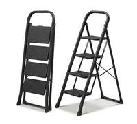 HYTAMA TOOLS Scala Scaletta 4 Gradini Pieghevole Black Mini, Nero con Piedini Antiscivolo, Struttura in Acciaio, Leggera, Multiuso, Certificata EN14183 Portata 150Kg