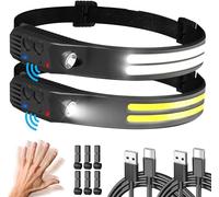 Hyted Lampada Frontale, 2 Pezzi Torcia Frontale LED Ricaricabile con 6 Modalità di Luce 230° Rilevatore di Movimento, Lampada da Testa Leggera Impermeabile per Corsa Pesca Lavoro