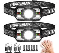 Hyted Torcia Frontale 2 Pezzi, Lampada Frontale LED USB Ricaricabile, 2000 lumen 10 Modalità di Illuminazione, Sensore di Movimento, Lampada Frontale Impermeabile per Corsa, Campeggio, Pesca