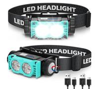 Hyted Torcia frontale ricaricabile, confezione da 2 pezzi, super luminosa, 2000 lumen, torcia frontale a LED, 3 modalità di illuminazione, torcia frontale impermeabile per campeggio, corsa, ciclismo,