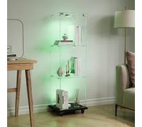 HYTKKBD Vetrina in vetro, Vetrinetta con statuette, Vetrinetta autoportante trasparente, 3 ripiani con 1 anta e serratura, con ruote bloccabili, per soggiorno, camera da letto, ufficio, nera