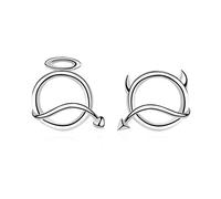 HYTLH S925 Sterling Silver Diavolo Angel Stud Orecchini da Donna Girl Semplici Orecchini in Argento Asimmetrico,White Gold