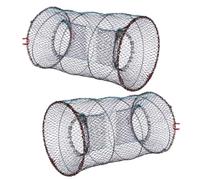 HYTROVE 2 Pezzi Gabbia Pieghevole per Pesca Rete in Nylon e Ferro, Trappola per Esche, Rete a Maglia Fine, Facile da Trasportare, Adatta per Gamberetti e Gamberi Nero