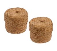 HYTROVE Cesto in Vimini con Coperchio, Cestino Portaoggetti in Alga Marina, 2 Pezzi, Decorativo e Pratico per Picnic e Store, Stile Rustico e Semplice Colore Casuale