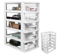 HYTROVE Mobiletto Portaoggetti e Armadio a Cassetti in Plastica Trasparente Bianco, Contenitore Da Scrivania Multifunzionale a 5 Strati, Organizer Portaoggetti Vari Per Ufficio, Studio e Casa