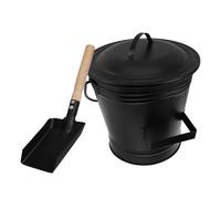 HYTROVE Set Utensili per Caminetto con Secchio per Cenere in Ferro e Pala in Legno, Manico Antiscivolo e Coperchio per Trasporto Sicuro Cenere Calda in Inceneritori e Riscaldatori a