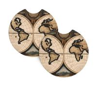 HYTTER Confezione da 2 sottobicchieri con mappa antica del mondo, resistenti e impermeabili, per protezione e decorazione interni dell'auto