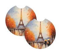 HYTTER Confezione da 2 sottobicchieri con stampa Torre Eiffel e Parigi, resistenti e impermeabili, per protezione e decorazione degli interni dell'auto