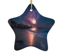 HYTTER Decorazione natalizia in ceramica con immagine di fuochi d'artificio sulla costa, facile da appendere, molto adatta per decorare alberi di Natale