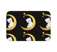 HYTTER Little White Bear on the Golden Crescent Moon stampato Crystal Velvet Lock Edge Tappeto per camera da letto, salotto, dormitorio decorazione casa
