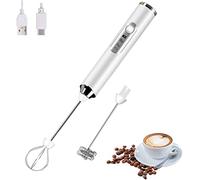 HYTTER Montalatte elettrico portatile con 2 teste, frusta miscelatore a schiuma con USB ricaricabile a 3 velocità, miscelatore di schiuma per latte, cappuccino, cioccolata calda, uovo (Bianco)