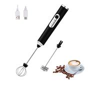 HYTTER Montalatte elettrico portatile con 2 teste, frusta miscelatore a schiuma con USB ricaricabile a 3 velocità, miscelatore di schiuma per latte, cappuccino, cioccolata calda, uovo (Nero)