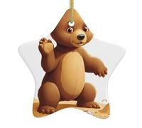 HYTTER Piccolo orso che gioca nella sabbia immagine di Natale in ceramica ciondolo ornamento stella facile da appendere, molto adatto per decorare alberi di Natale