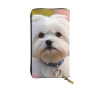 HYTTER Portafoglio in pelle - elegante e durevole portafoglio da donna con scomparti multipli e chiusura lampo, bel motivo cane maltese nero, taglia unica, nero, taglia unica