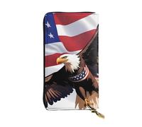 HYTTER Portafoglio in pelle, elegante e resistente, da donna, con scomparti multipli e cerniera, design con aquila patriottica USA con motivo bandiera americana, nero, taglia unica, Nero , Taglia