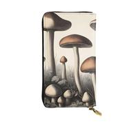 HYTTER Portafoglio in pelle, elegante e resistente, da donna, con scomparti multipli e cerniera, design vintage con disegni di funghi, nero, taglia unica, Nero , Taglia unica