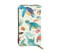 HYTTER Portafoglio in pelle, elegante e resistente, da donna, con scomparti multipli e cerniera, motivo tartarughe marine, nero, taglia unica, Nero , Taglia unica