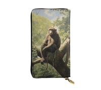 HYTTER Portafoglio in pelle, elegante e resistente, da donna, con scomparti multipli e cerniera, motivo scimmia seduta su un albero, nero, taglia unica, Nero , Taglia unica