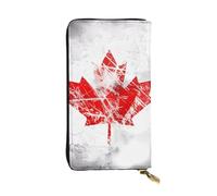 HYTTER Portafoglio in pelle, elegante e resistente, da donna, con scomparti multipli e cerniera, motivo retrò con bandiera del Canada, nero, taglia unica, Nero , Taglia unica