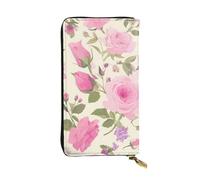 HYTTER Portafoglio in pelle, elegante e resistente, da donna, con scomparti multipli e cerniera, motivo rose rosa, nero, taglia unica, Nero , Taglia unica