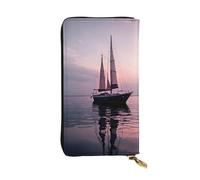 HYTTER Portafoglio in pelle, elegante e resistente, da donna, con scomparti multipli e cerniera, motivo barca a vela al tramonto, nero, taglia unica, Nero , Taglia unica