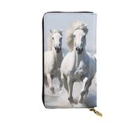 HYTTER Portafoglio in pelle, elegante e resistente, da donna, con scomparti multipli e cerniera, motivo cavalli bianchi, nero, taglia unica, Nero , Taglia unica