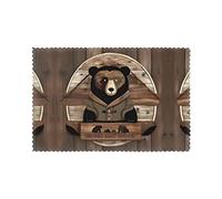 HYTTER Rustic Lodge Bear - Set di 6 Tovagliette Colazione per Tavola da Pranzo, Spesse, Resistenti all'Usura, Resistenti al Calore, 30,5 x 45,7 cm
