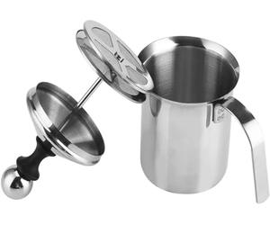 HYTTER Schiumatore per latte manuale in acciaio inox, 400 ml, a doppio strato, per cappuccino e latte