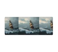 HYTTER Tappetino per mouse extra large con stampa di una nave nella tempesta, per computer, ufficio, tastiera da gioco, versione ispessita, 30,5 x 80 cm