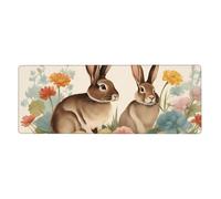 HYTTER Tappetino per mouse extra large con stampa vintage con coniglietto e coniglio, per computer, ufficio, tastiera da gioco, versione ispessita, 30,5 x 80 cm