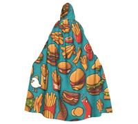 HYTTER Un sacco di cartone animato hamburger patatine fritte stampe Halloween Poncho con cappuccio adulti mantello decorazione festa feste Mardi Gras Costume di facile manutenzione durevole