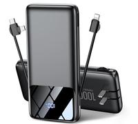 HYUCKOT Caricabatterie portatile con cavi integrati e spina a muro, 10000 mAh, sottile, ricarica rapida USB C, batteria per iPhone, Samsung, Google Pixel, da viaggio