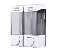 Hyuduo Dispenser di Sapone a Parete 2x350 Ml, Pompa di Liquido Trasparente per Shampoo e Disinfettante, con Pulsante a Pressione Facile, Design Classico per Bagno, Hotel, Ufficio,