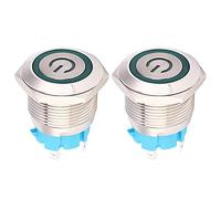 Hyuduo Switch Pulsante in Acciaio Inossidabile 19 Mm Switch di Auto-reset Bloccando Momentaneo IP65 12-24VDC con Luce per il Pannello di Controllo di Alimentazione Rosso Verde Giallo (GREEN)