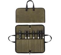 HYUXNT Borsa per coltelli, 16 OZ, in tela cerata, con 7 scomparti per coltelli e cucchiai, valigetta per coltelli da cucina, Verde militare, Borsa per coltelli