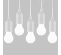HYVCZP Confezione da 5 lampadine a LED con cordino, comode da appendere, alimentate a batteria, luce notturna portatile, da usare per feste, campeggio, barbecue e riunioni (bianco)