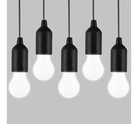 HYVCZP Confezione da 5 lampadine LED con cordino, comode lampadine da appendere, alimentate a batteria, luce notturna portatile, da usare per feste, campeggio, barbecue e riunioni (nero)