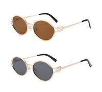 HYYZZC 1-2 pezzi occhiali da sole alla moda retrò con montatura piccola da donna e uomo in metallo con protezione UV, occhiali da sole con, BLS3623, C2C4