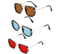 HYYZZC Occhiali da sole alla moda, montatura piccola in metallo, versione retrò, protezione UV, oro