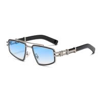 HYYZZC Occhiali da sole da uomo retrò in metallo con doppi ponti, lenti blu e rosa, UV400, occhiali da sole di lusso da donna punk di tendenza, argento, nero e blu, taglia unica