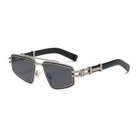 HYYZZC Occhiali da sole da uomo retrò in metallo con doppi ponti, lenti blu e rosa, UV400, occhiali da sole punk di lusso da donna, argento, nero e grigio, taglia unica