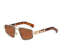 HYYZZC Occhiali da sole da uomo retrò in metallo con doppi ponti, lenti blu e rosa, UV400, occhiali da sole di lusso da donna punk di tendenza, leopardo dorato, taglia unica