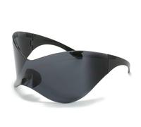 HYYZZC Occhiali da sole futuristici oversize da donna e da uomo, alla moda, con visiera a maschera argentata, occhiali da sole punk da donna, neri, un pezzo