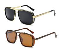 HYYZZC Occhiali da sole punk da uomo UV400 a doppio raggio, 2 pezzi, oro marrone