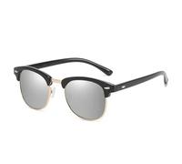 HYYZZC Occhiali da sole quadrati a mezza montatura Uomo Donna Occhiali da sole Uomo Retro Rivetto Specchio Occhiale Metallo,Argento