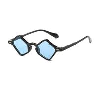 HYYZZC Occhiali da sole quadrati piccoli e poligonali alla moda, da donna, con lenti trasparenti color oceano, UV400, da uomo, con rivetti, di tendenza, neri e blu, taglia unica