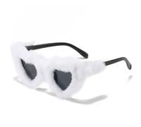 HYYZZC Occhiali da sole retrò a forma di cuore in morbida peluche, da donna, alla moda, blu e rosa, da uomo, con lenti a occhio di gatto, UV400, bianco, nero e grigio, taglia unica