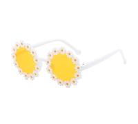 HYYZZC Occhiali da sole rotondi con lenti a forma di oceano per bambini, protezione UV 400, occhiali da sole a forma di fiore per bambine, Daisy Eyewear, bianco, giallo