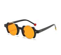 HYYZZC Occhiali da sole rotondi da donna, alla moda, punk, retrò, con rivetti, da uomo, di tendenza, gialli e blu, con sfumature sfumate, UV400, nero lucido, arancione, taglia unica